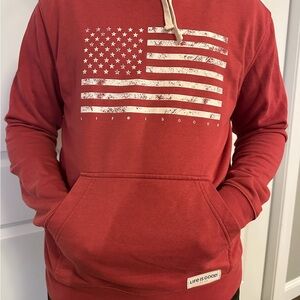Life Is Good Men's Brick Red Hoodie with American Flag